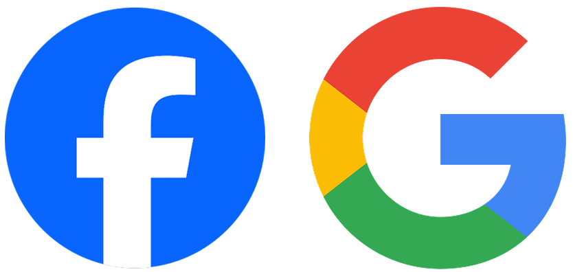 Facebook og Google logoer, digitale markedsføring, online branding, social media og søgemaskineoptimering.